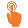 Orange icon of a hand pointing at a button