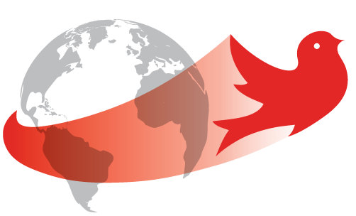 91社区 Abroad Logo the red martlet bird flying away from a silhouette of the earth
